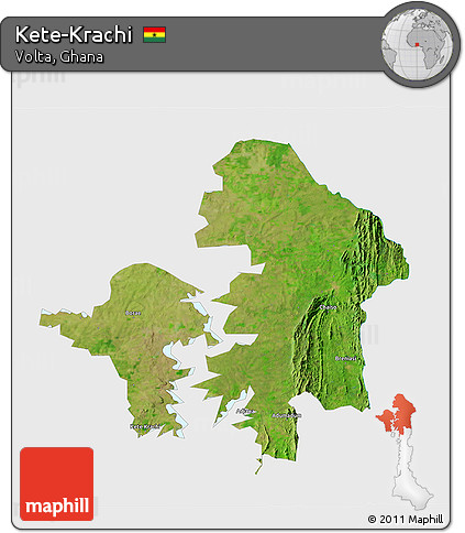 Satellite 3D Map of Kete-Krachi, single color outside