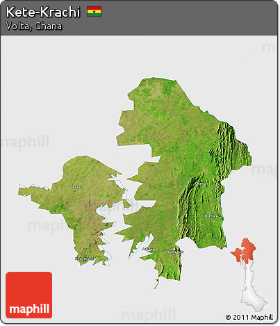 Satellite 3D Map of Kete-Krachi, single color outside