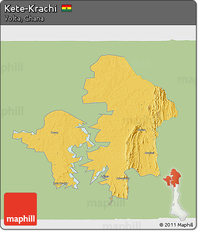 Savanna Style 3D Map of Kete-Krachi, single color outside