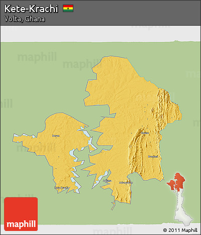 Savanna Style 3D Map of Kete-Krachi, single color outside