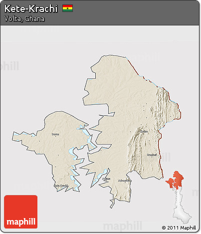 Shaded Relief 3D Map of Kete-Krachi, cropped outside