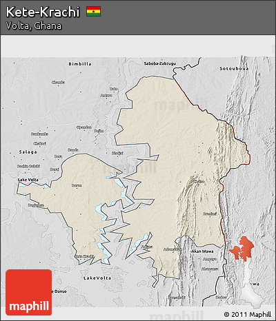 Shaded Relief 3D Map of Kete-Krachi, desaturated