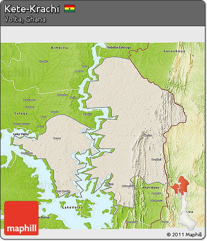 Shaded Relief 3D Map of Kete-Krachi, physical outside