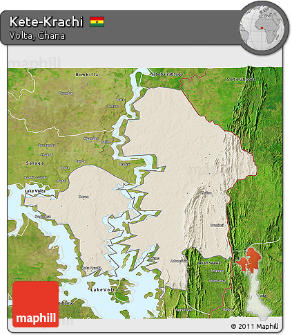 Shaded Relief 3D Map of Kete-Krachi, satellite outside