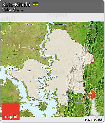 Shaded Relief 3D Map of Kete-Krachi, satellite outside