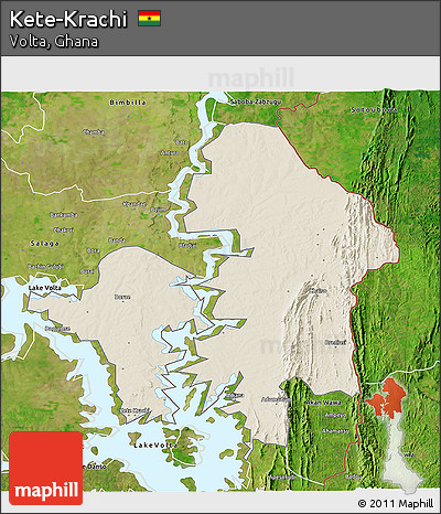 Shaded Relief 3D Map of Kete-Krachi, satellite outside