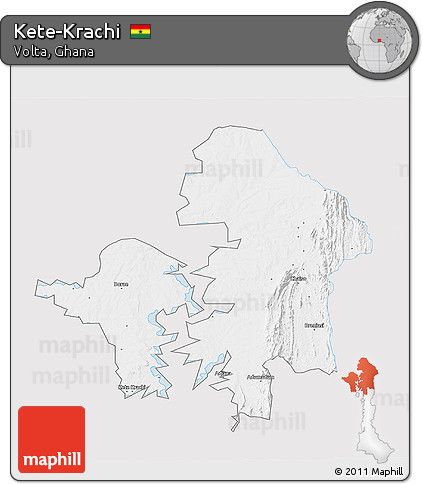 Silver Style 3D Map of Kete-Krachi, single color outside