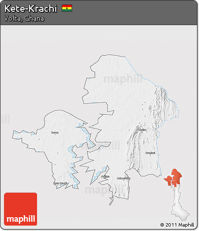 Silver Style 3D Map of Kete-Krachi, single color outside