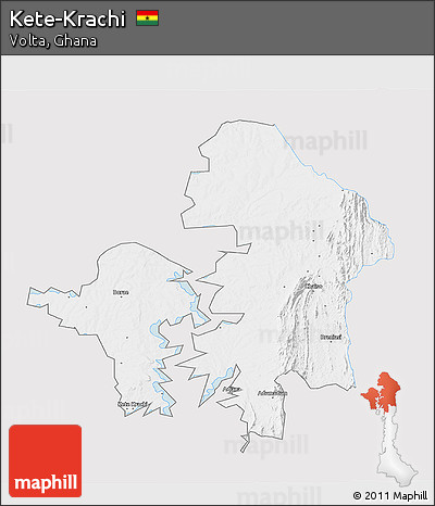 Silver Style 3D Map of Kete-Krachi, single color outside