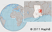 Gray Location Map of Kete-Krachi, highlighted country, within the entire country, hill shading