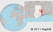 Gray Location Map of Kete-Krachi, highlighted country, highlighted parent region, within the entire country