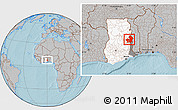 Gray Location Map of Kete-Krachi, highlighted country, highlighted parent region, hill shading