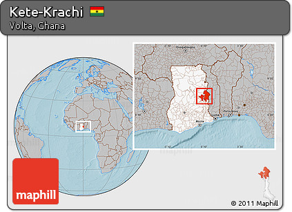 Gray Location Map of Kete-Krachi, highlighted country, hill shading