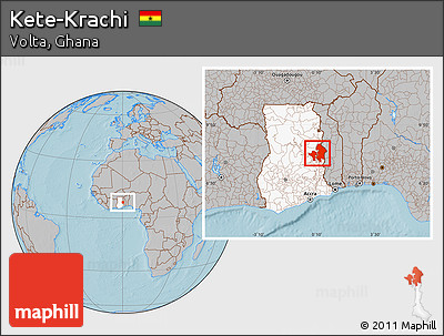 Gray Location Map of Kete-Krachi, highlighted country, hill shading