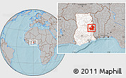 Gray Location Map of Kete-Krachi, highlighted country, hill shading