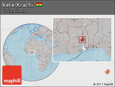 Gray Location Map of Kete-Krachi, highlighted parent region, hill shading