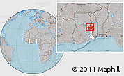 Gray Location Map of Kete-Krachi, highlighted parent region, hill shading