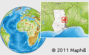 Physical Location Map of Kete-Krachi, highlighted country, highlighted parent region
