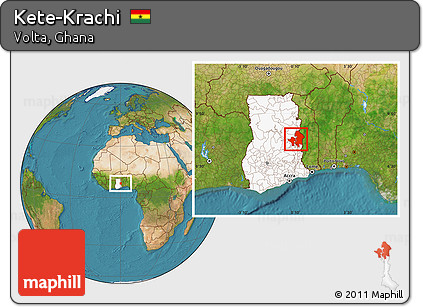 Satellite Location Map of Kete-Krachi, highlighted country