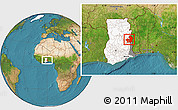 Satellite Location Map of Kete-Krachi, highlighted country, highlighted parent region