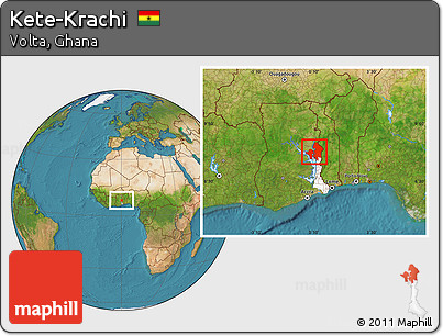 Satellite Location Map of Kete-Krachi, highlighted parent region