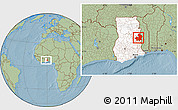 Savanna Style Location Map of Kete-Krachi, highlighted country, within the entire country, hill shading