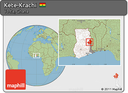 Savanna Style Location Map of Kete-Krachi, highlighted country, highlighted parent region