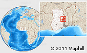 Shaded Relief Location Map of Kete-Krachi, highlighted country, highlighted parent region