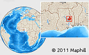 Shaded Relief Location Map of Kete-Krachi, highlighted parent region, within the entire country