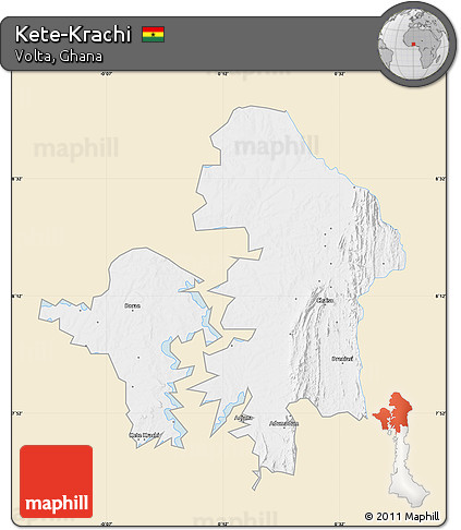 Classic Style Map of Kete-Krachi, single color outside