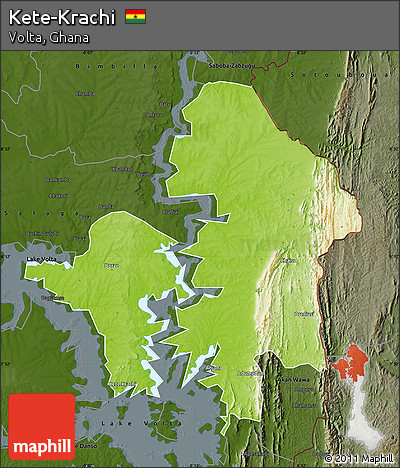 Physical Map of Kete-Krachi, darken