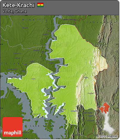 Physical Map of Kete-Krachi, darken