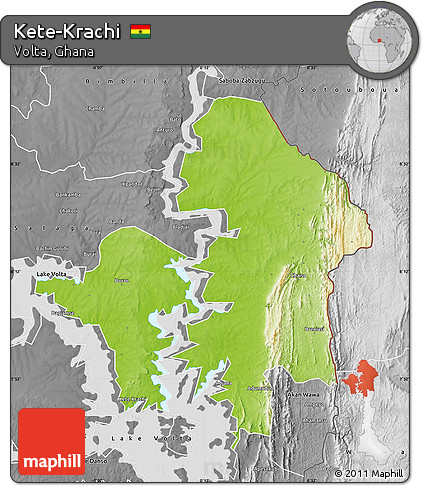 Physical Map of Kete-Krachi, desaturated