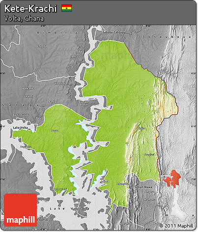 Physical Map of Kete-Krachi, desaturated
