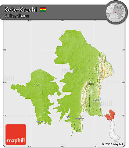 Physical Map of Kete-Krachi, single color outside