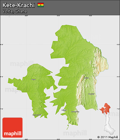 Physical Map of Kete-Krachi, single color outside