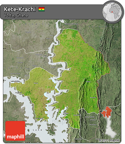 Satellite Map of Kete-Krachi, semi-desaturated
