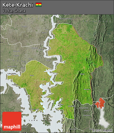 Satellite Map of Kete-Krachi, semi-desaturated