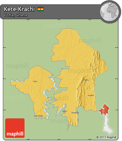 Savanna Style Map of Kete-Krachi, single color outside