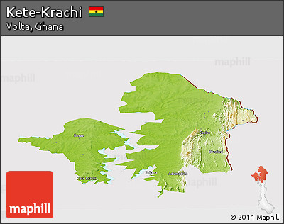 Physical Panoramic Map of Kete-Krachi, cropped outside