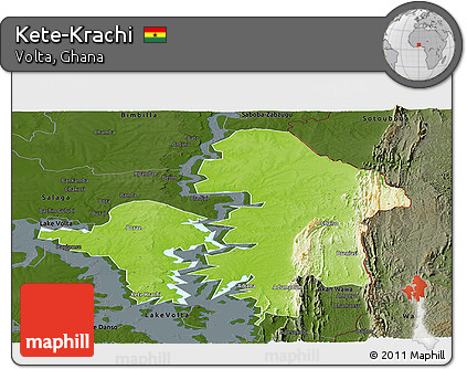 Physical Panoramic Map of Kete-Krachi, darken