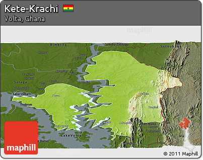 Physical Panoramic Map of Kete-Krachi, darken
