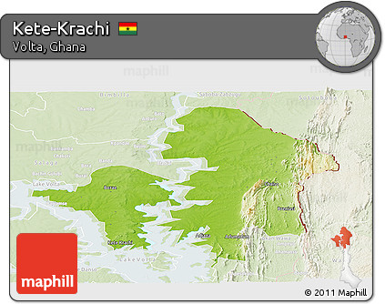 Physical Panoramic Map of Kete-Krachi, lighten