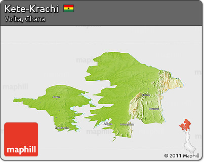 Physical Panoramic Map of Kete-Krachi, single color outside