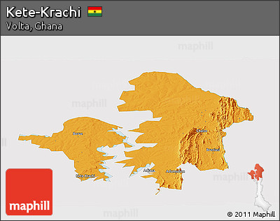Political Panoramic Map of Kete-Krachi, single color outside