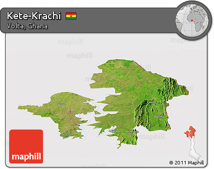 Satellite Panoramic Map of Kete-Krachi, cropped outside