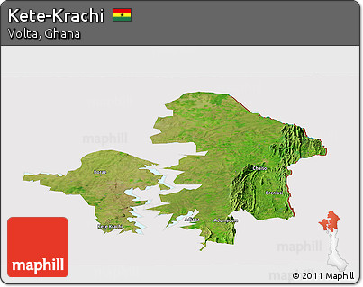 Satellite Panoramic Map of Kete-Krachi, cropped outside