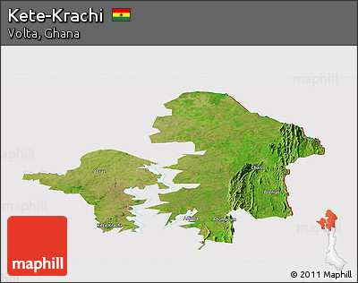 Satellite Panoramic Map of Kete-Krachi, cropped outside