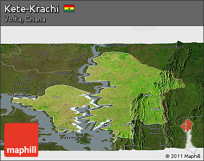 Satellite Panoramic Map of Kete-Krachi, darken