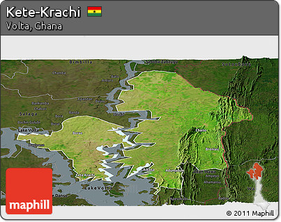 Satellite Panoramic Map of Kete-Krachi, darken